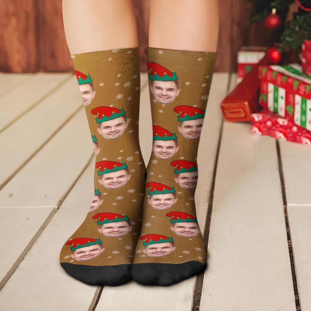 Chaussettes De Noël Personnalisées Chaussettes Amusantes À Visage Personnalisé - Elfe De Noël