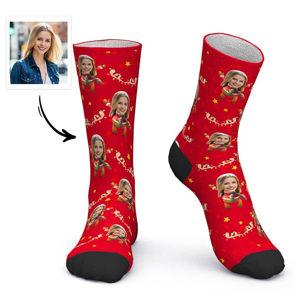 Chaussettes Visage Personnalisées Chaussettes Photo Personnalisées Cadeau De Noël - Christmas Elk