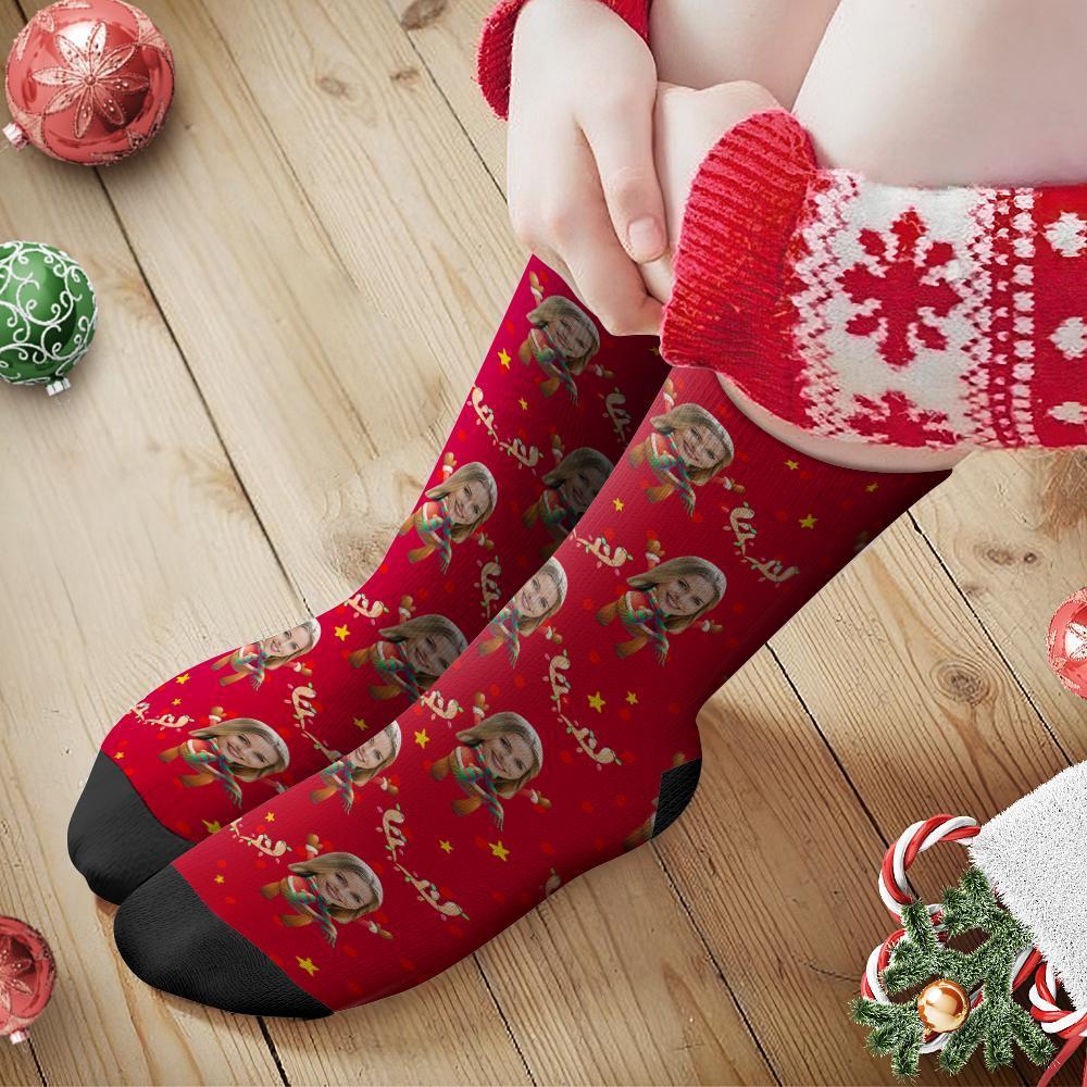 Chaussettes Visage Personnalisées Chaussettes Photo Personnalisées Cadeau De Noël - Christmas Elk