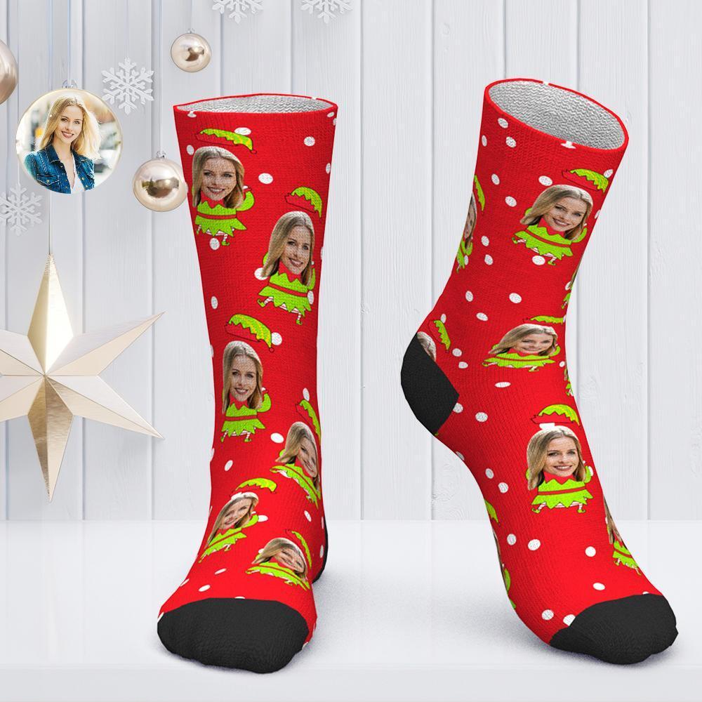 Chaussettes Visage Personnalisées Chaussettes Photo Personnalisées Cadeau De Noël - Elfe De Noël