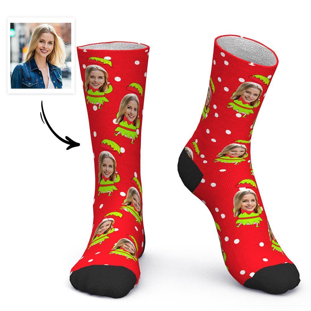 Chaussettes Visage Personnalisées Chaussettes Photo Personnalisées Cadeau De Noël - Elfe De Noël