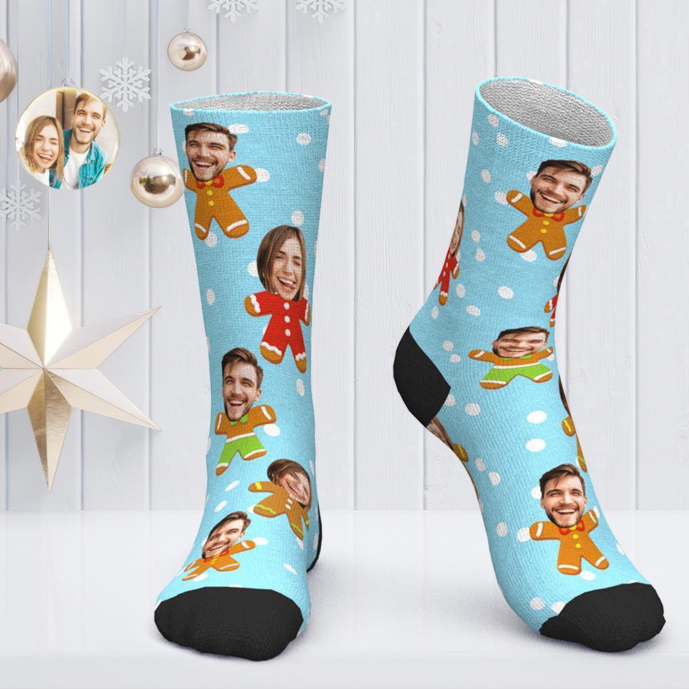 Chaussettes De Noël À Visage Personnalisé Chaussettes Photo Personnalisées Pour Couple, Cadeau De Noël