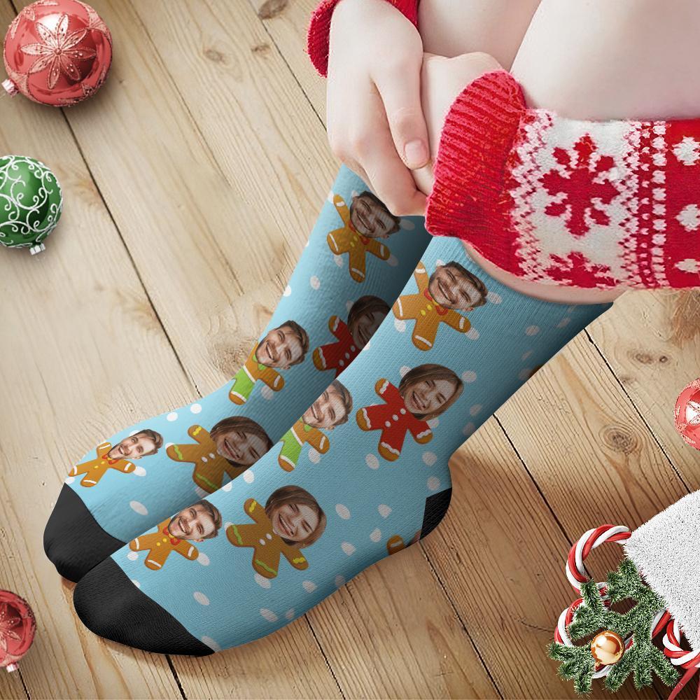 Chaussettes De Noël À Visage Personnalisé Chaussettes Photo Personnalisées Pour Couple, Cadeau De Noël