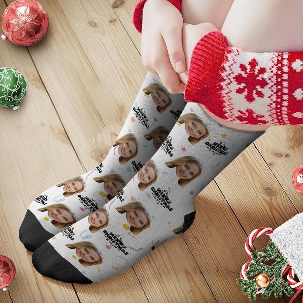 Chaussettes Visage De Noël Personnalisées Chaussettes Photo Personnalisées Cadeau De Noël