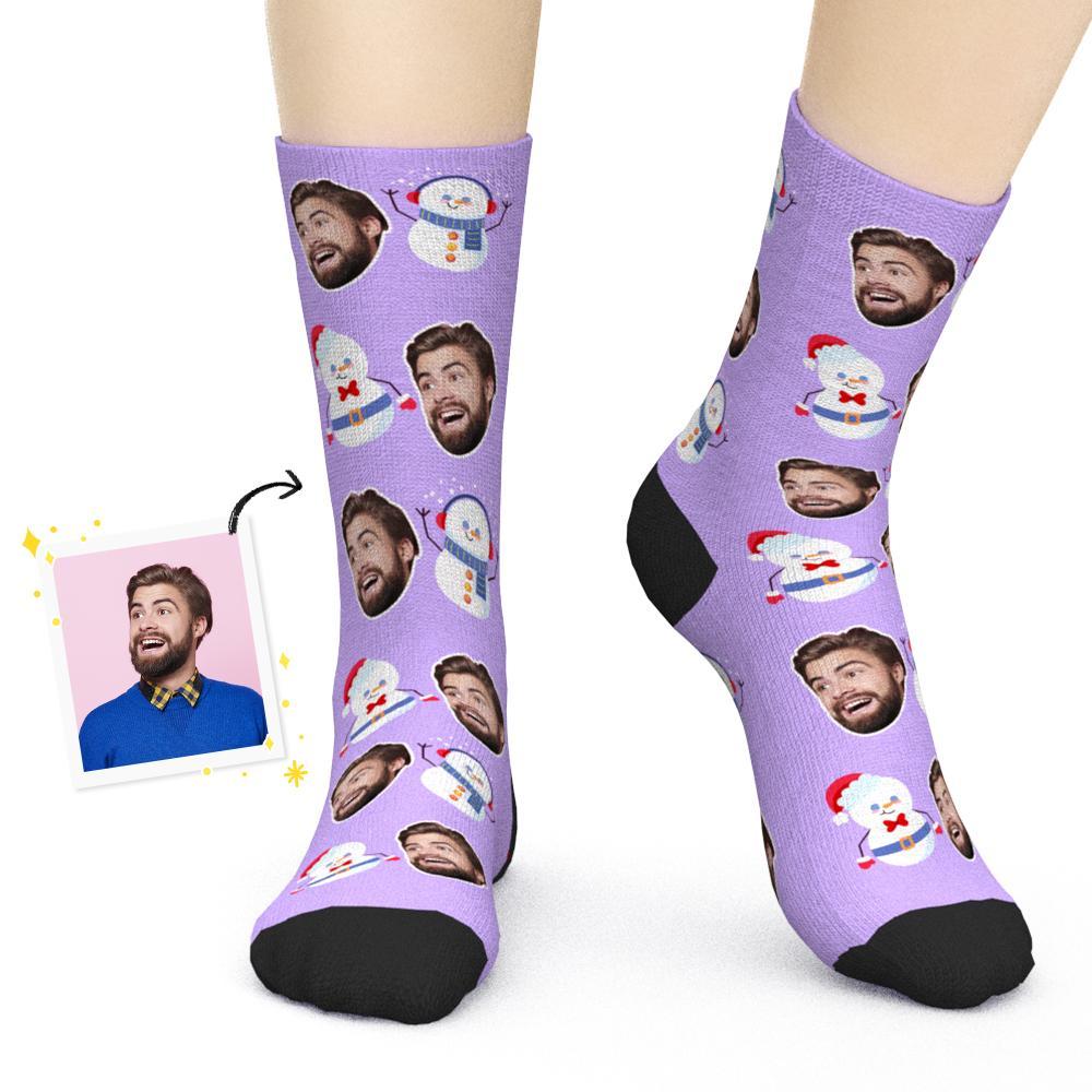 Chaussettes De Visage Personnalisées Chaussettes De Photo De Noël De Bonhomme De Neige Mignon Cadeaux Pour Les Amis