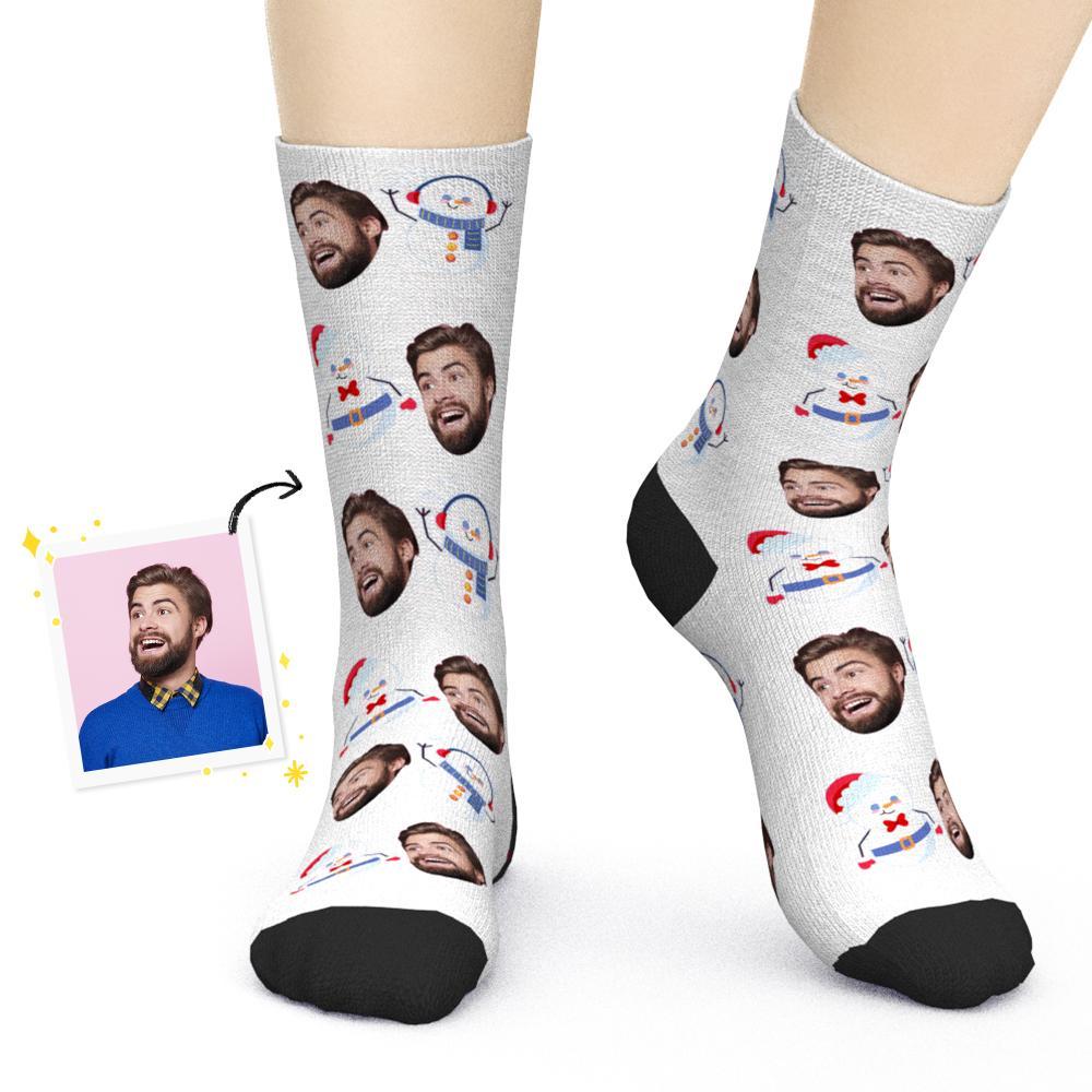 Chaussettes De Visage Personnalisées Chaussettes De Photo De Noël De Bonhomme De Neige Mignon Cadeaux Pour Les Amis