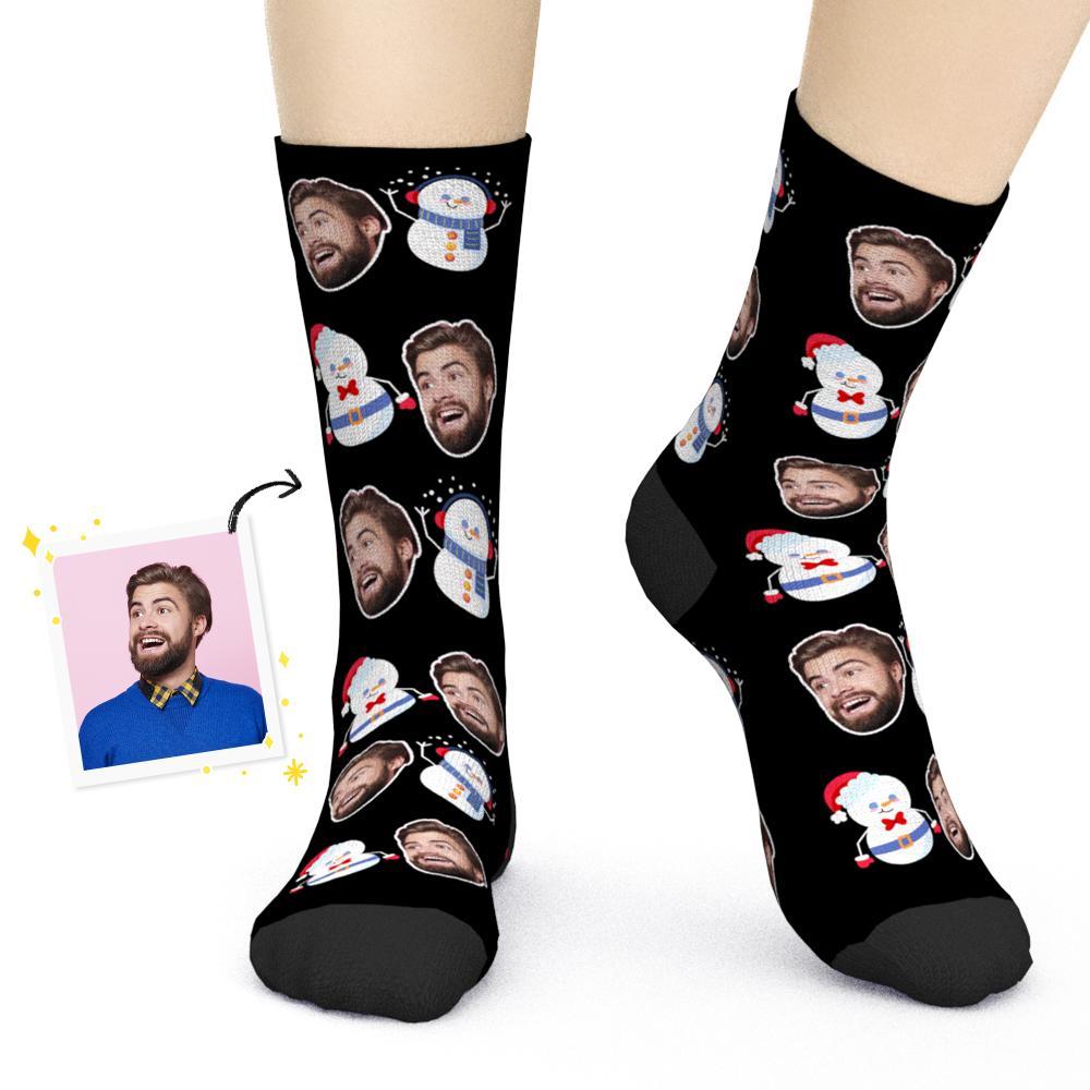 Chaussettes De Visage Personnalisées Chaussettes De Photo De Noël De Bonhomme De Neige Mignon Cadeaux Pour Les Amis