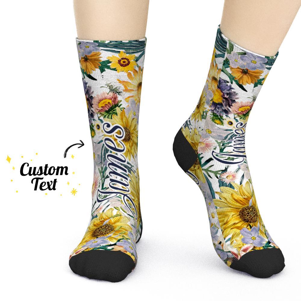 Chaussettes À Fleurs Gravées Personnalisées Nom Chaussettes Cadeaux Pour Petite Amie