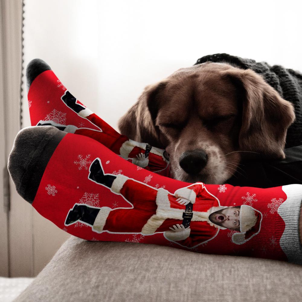 Chaussettes De Visage Personnalisées Santa Snowflake Chaussettes Rouges Cadeaux De Noël Pour Les Amis