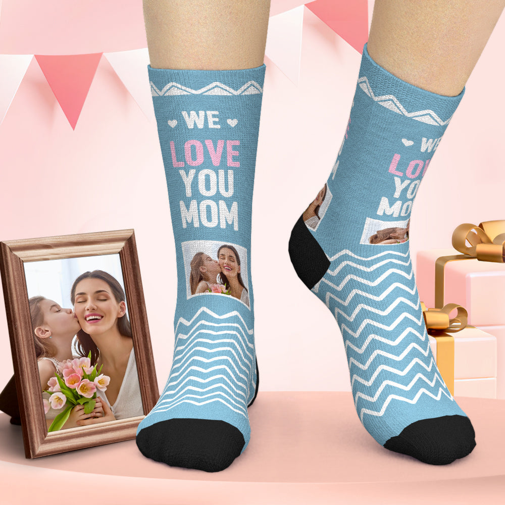 Chaussettes Personnalisées Chaussettes Photo Chaussettes Bleues Cadeau Fête Des Mères