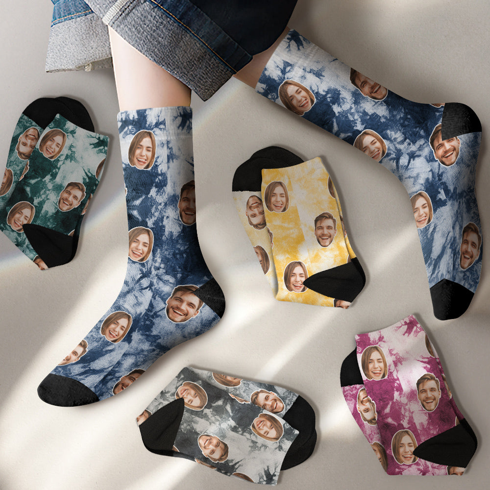 Chaussettes Visage Photo Personnalisées Tie Dye Cadeaux Créatifs - soufeelfr