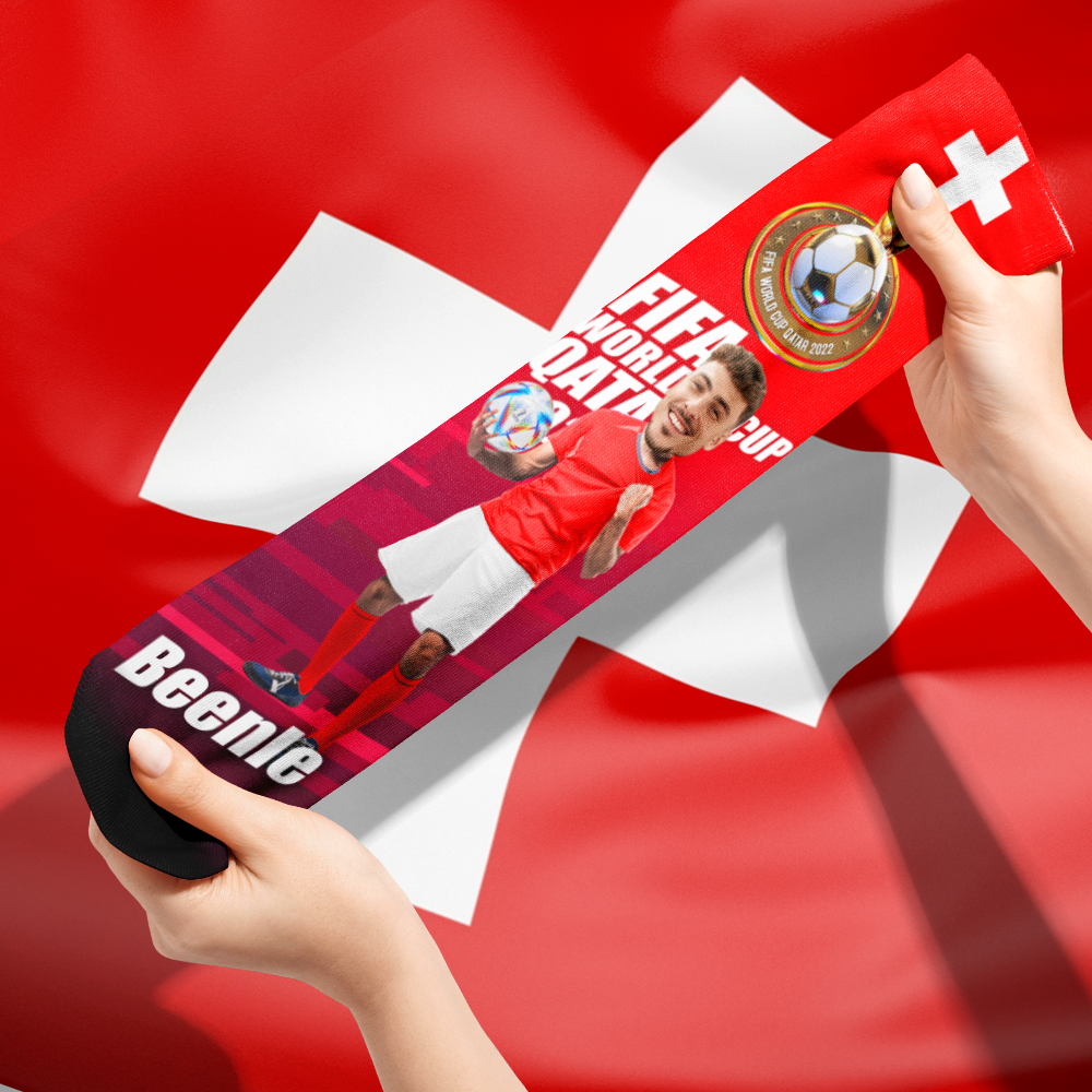 Chaussettes Visage Personnalisées Coupe Du Monde 2022 Ajouter Chaussettes Photo Et Texte - Suisse - soufeelfr