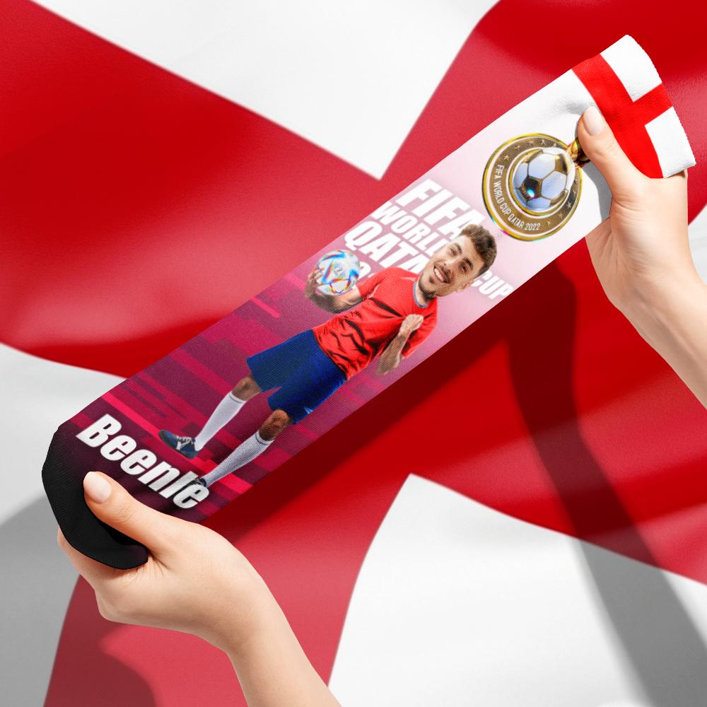 Chaussettes Visage Personnalisées Coupe Du Monde 2022 Ajouter Chaussettes Photo Et Texte - Angleterre - soufeelfr
