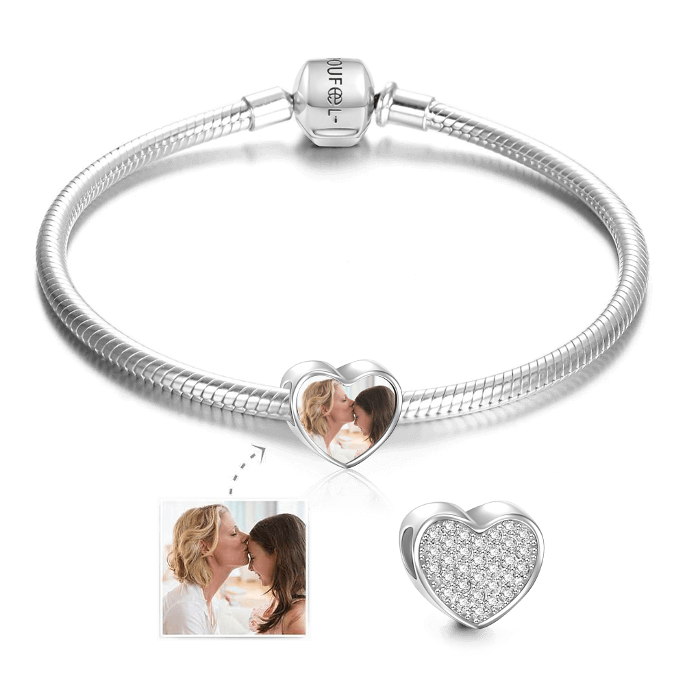 Bracelet Personnalisé Soufeel Bracelet Cha?ne Serpent Avec Photo Charm  Coeur Couvert Ziron En Argent