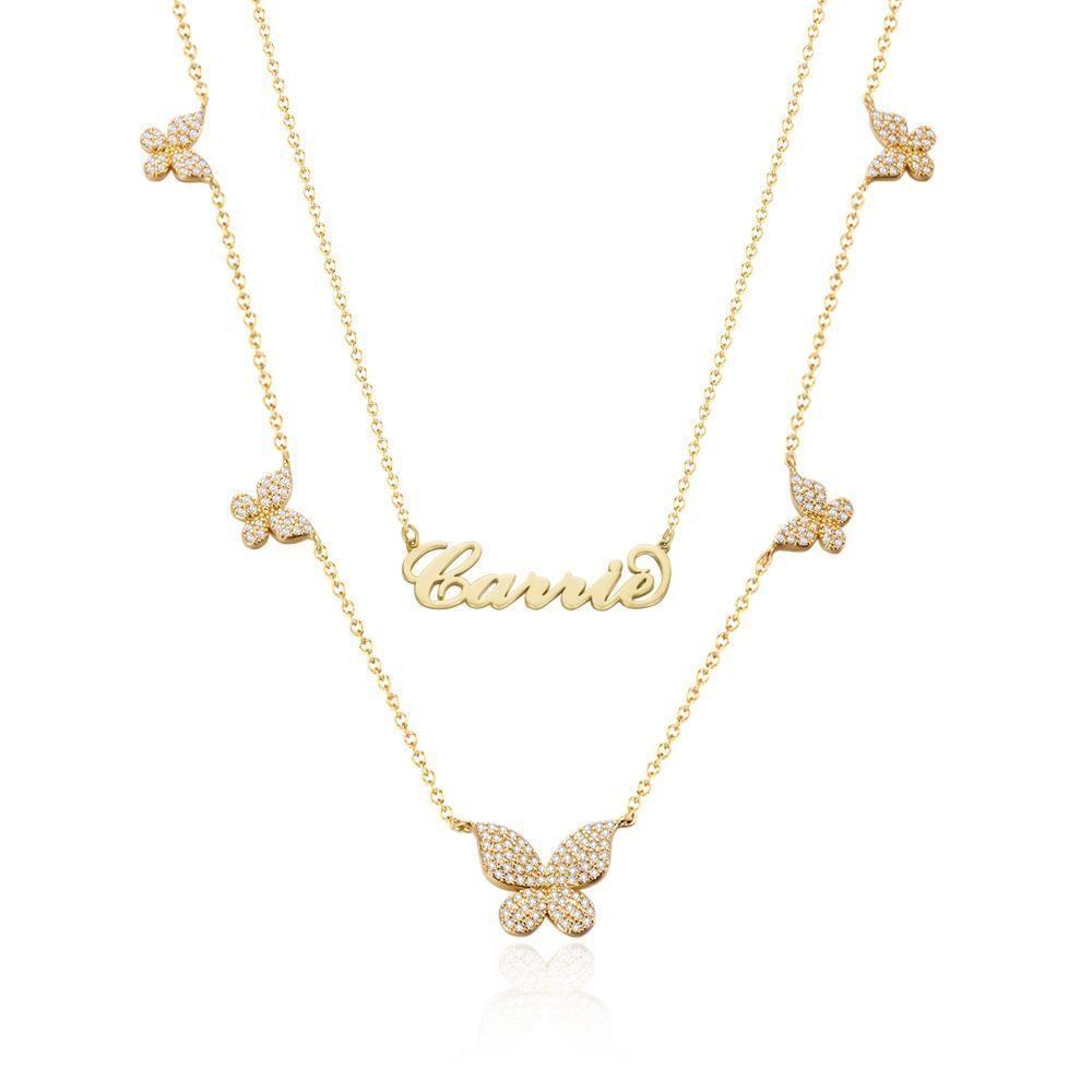 Collier Prenom Soufeel Gold Collier Prénom Style "Carrie" Avec Pendentif Papillon Collier Pour Cadeaux Petite Amie Zircon