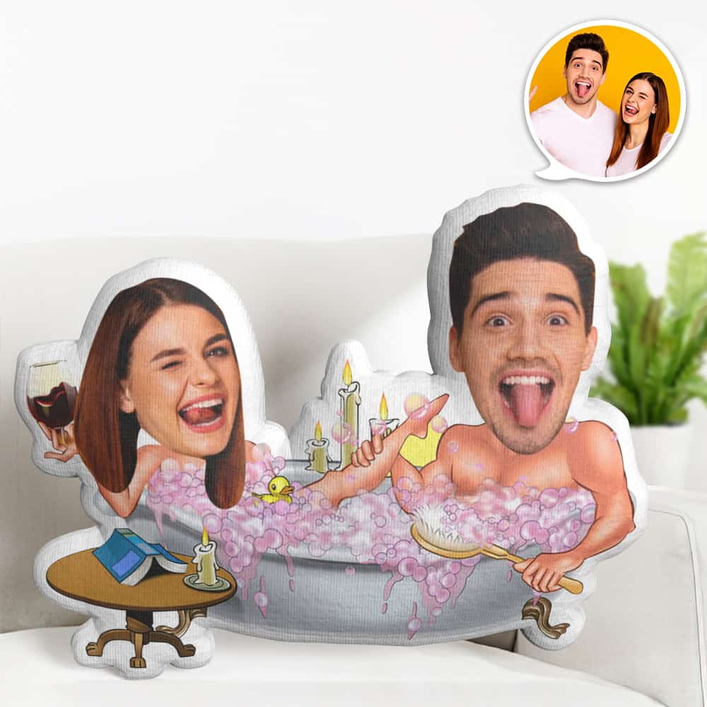Oreiller De Visage Personnalisé Cadeau Saint Valentin, Poupée De Visage De Couple Dans La Baignoire, Le Meilleur Cadeau Pour Les Amoureux - soufeelfr
