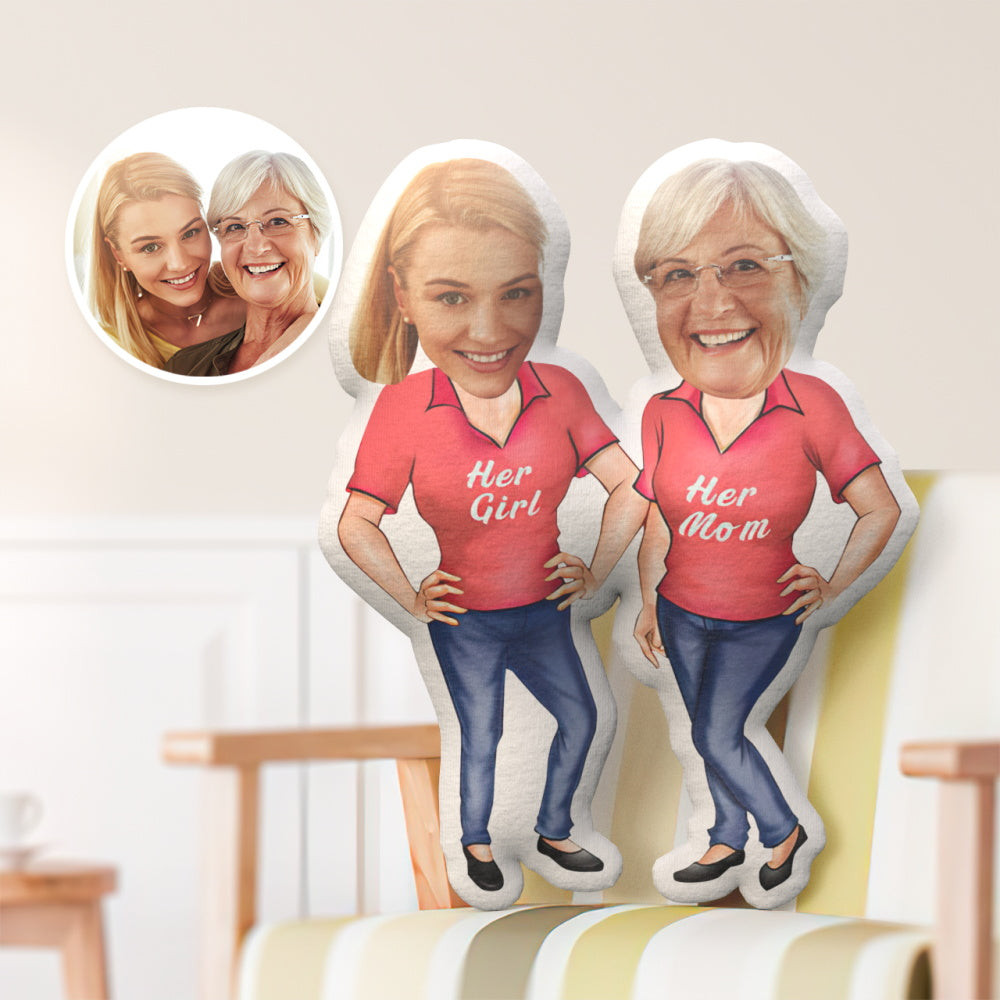 Oreiller De Visage Personnalisé Cadeau De Fête Des Mères, Maman Avec Oreiller De Visage De Style Fille