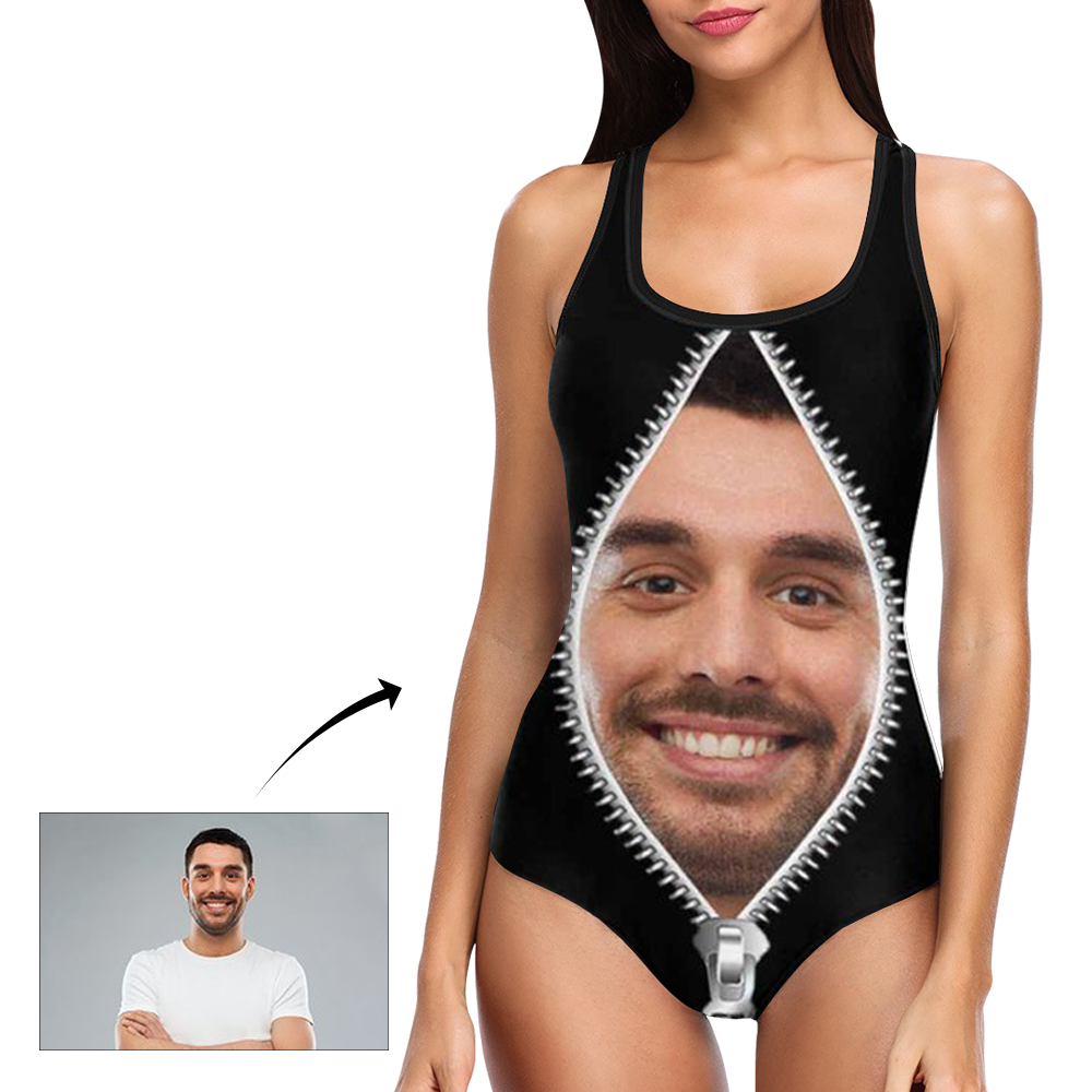 Maillot De Bain Une Pièce Avec Photo Personnalisée Pour Femmes - Fermeture À Glissière