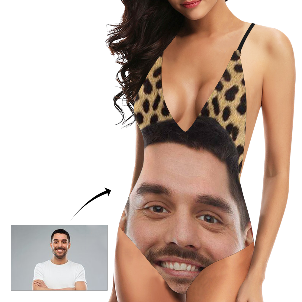 Maillot De Bain Une Pièce Photo Personnalisé Face V-neck Bikini Femme - Léopard