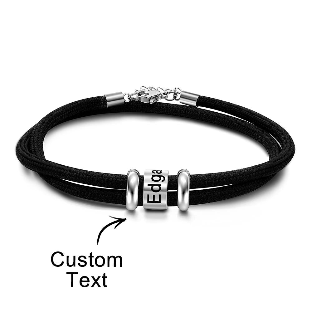 Bracelet Tressé En Perles Gravées Personnalisées Bracelet Personnalisé Avec Nom Cadeau De Fête Des Pères - soufeelfr