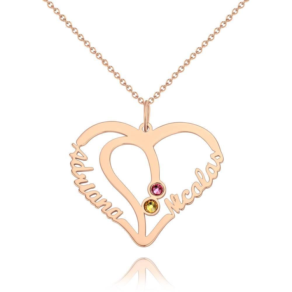 Collier Prenom Collier Prénom Avec Deux Pierres De Naissance Plaqué Or Rose - Argent