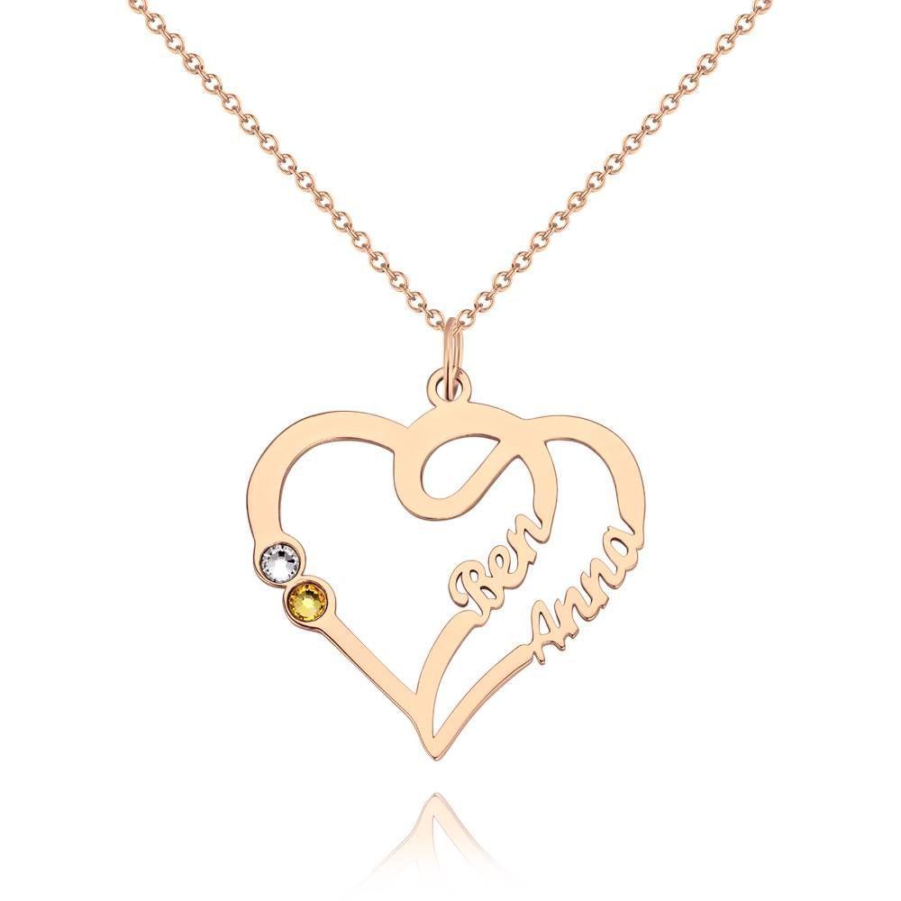 Collier Prenom Collier Prénom, Deux Prénom Pierres De Naissance Personnalisées Plaqué Or Rose - Argent