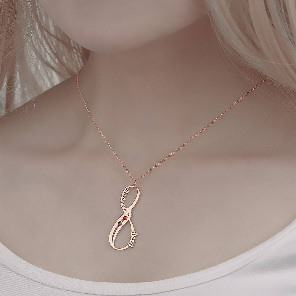 Collier Prenom Collier Prénom Avec Pierres De Naissance Collier Infini Cadeau Unique Plaqué Or Rose - Argent