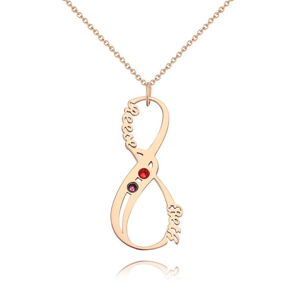 Collier Prenom Collier Prénom Avec Pierres De Naissance Collier Infini Cadeau Unique Plaqué Or Rose - Argent