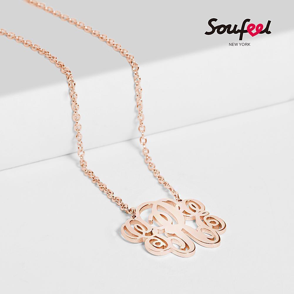 Collier Prenom Petit Collier Monogramme Fantaisie En Argent Plaqué Or Rose