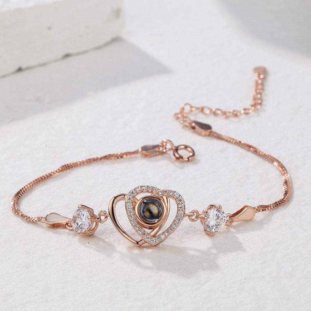 Bracelet Projection Personnalisé Bracelet Photo Double Coeur Cadeau Pour Elle - soufeelfr