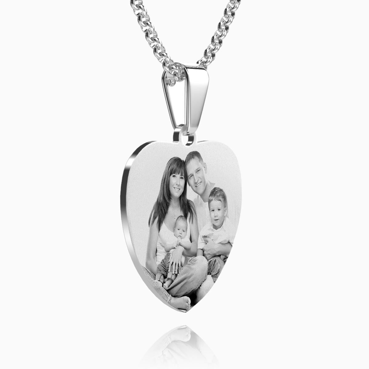 Collier Avec Étiquette Gravée Photo Coeur Pour Femme Avec Gravure En Acier Inoxydable Cadeaux Pour La Famille