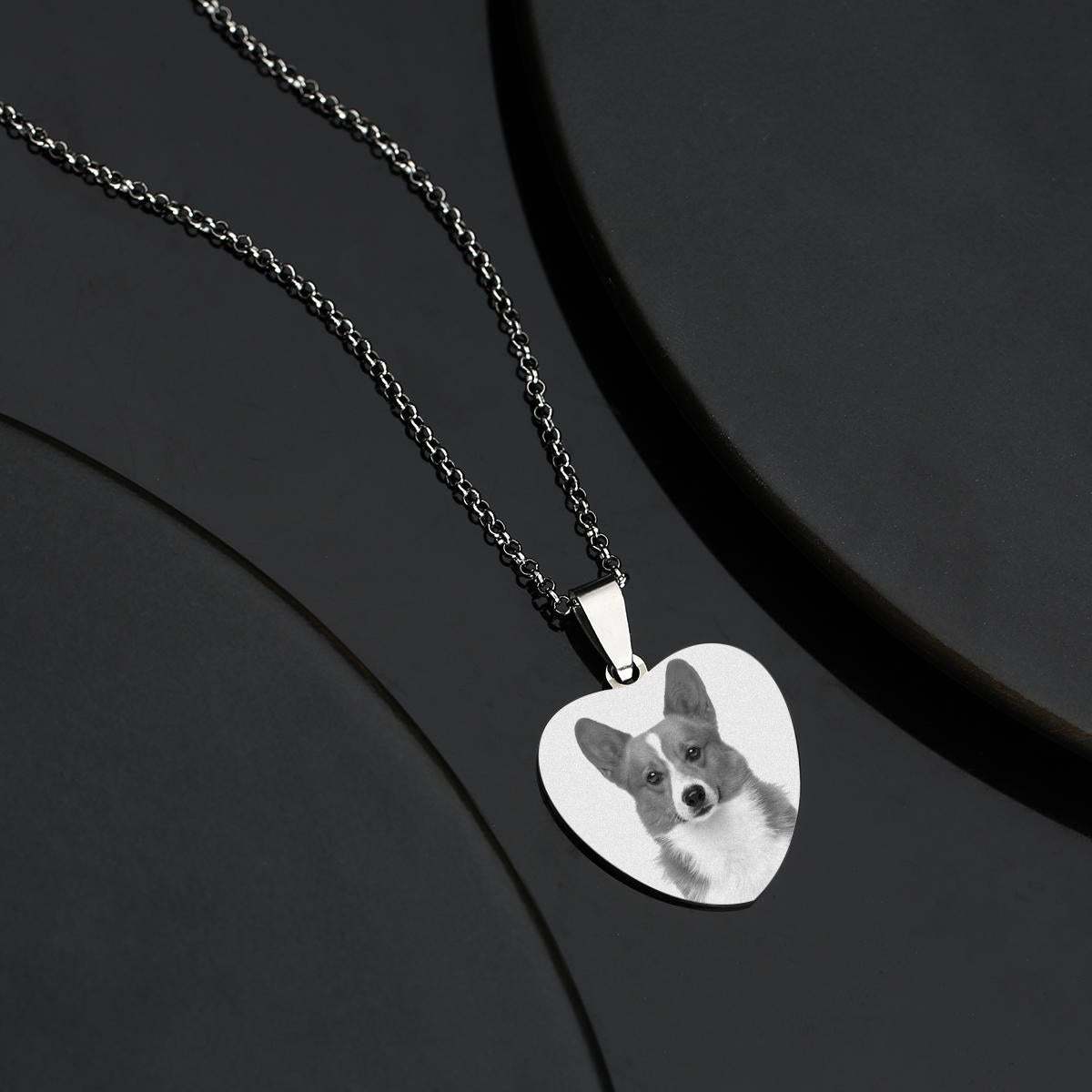 Collier Avec Étiquette Gravée Avec Photo Coeur Pour Femme Avec Gravure En Acier Inoxydable Cadeaux Pour Animal De Compagnie