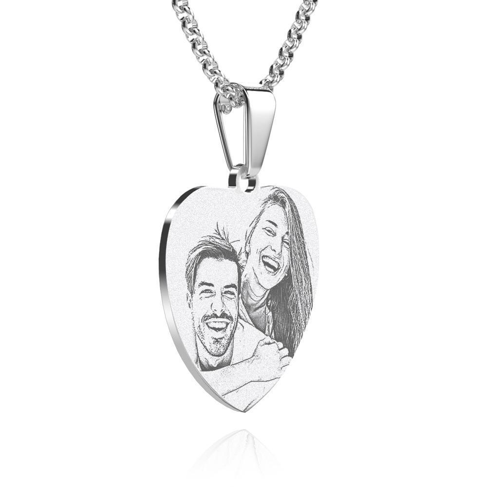 Collier De Tag Gravé Photo Coeur Coeur Cadeau Féminin Avec Gravure En Acier Inoxydable