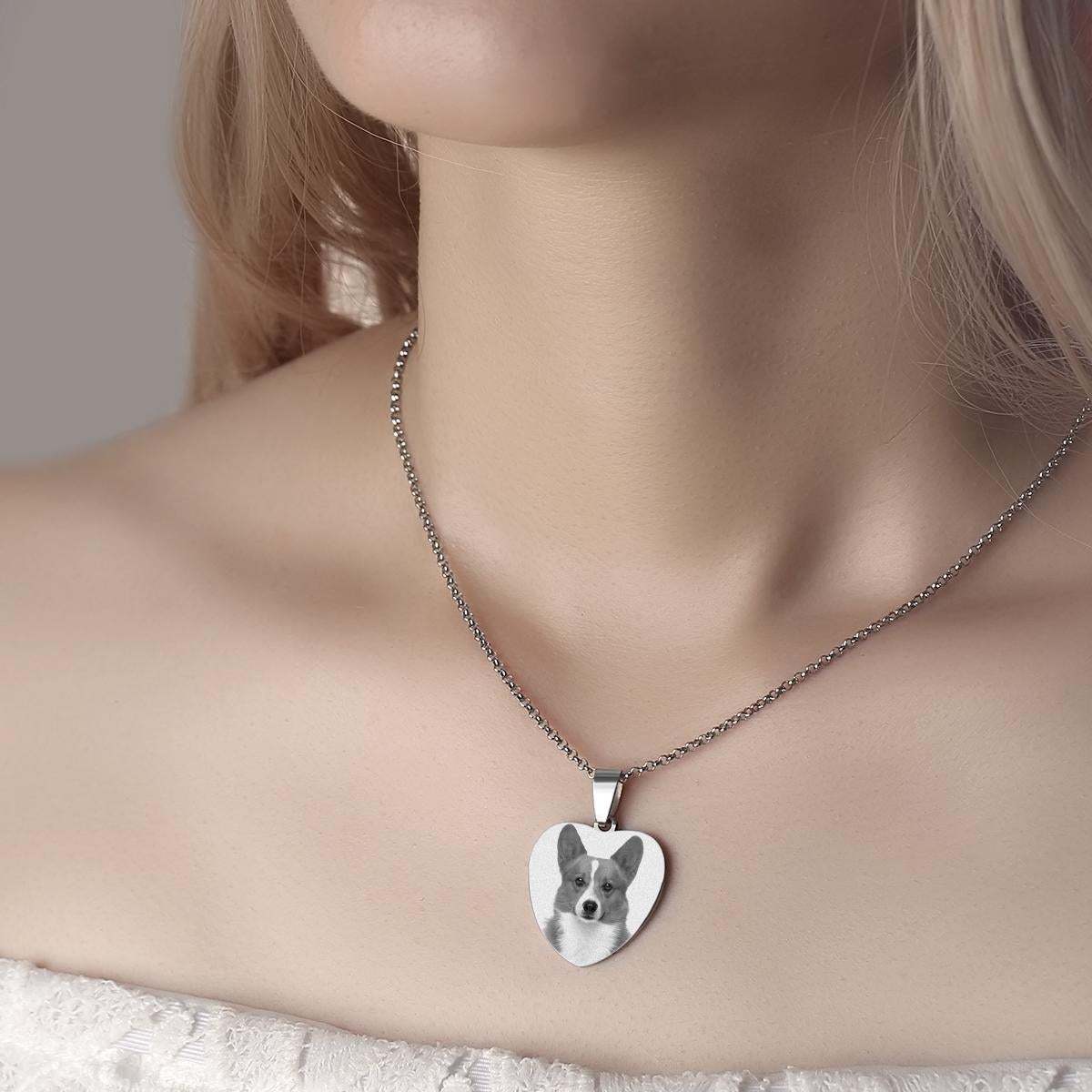 Collier Avec Étiquette Gravée Avec Photo Coeur Pour Femme Avec Gravure En Acier Inoxydable Cadeaux Pour Animal De Compagnie