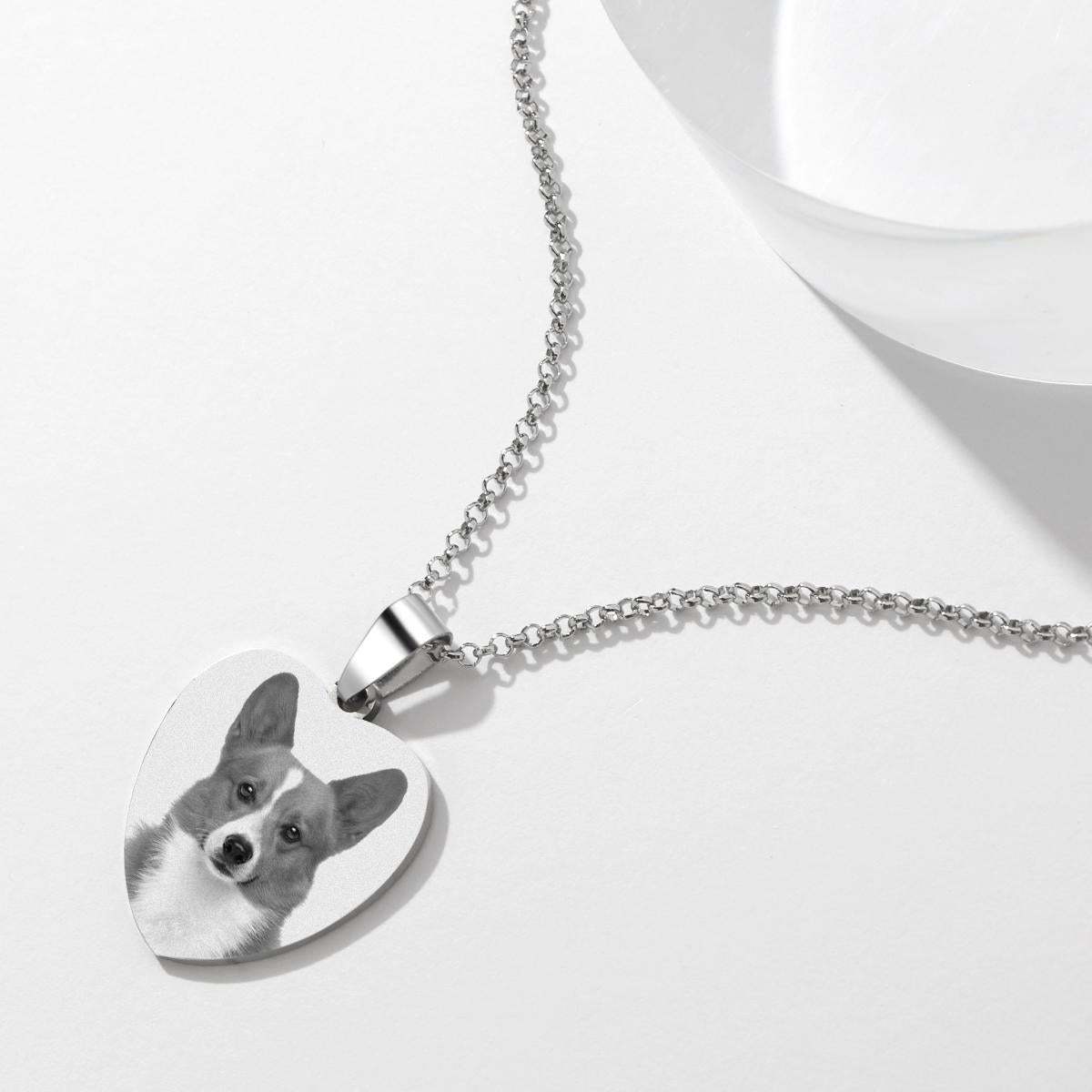 Collier Avec Étiquette Gravée Avec Photo Coeur Pour Femme Avec Gravure En Acier Inoxydable Cadeaux Pour Animal De Compagnie