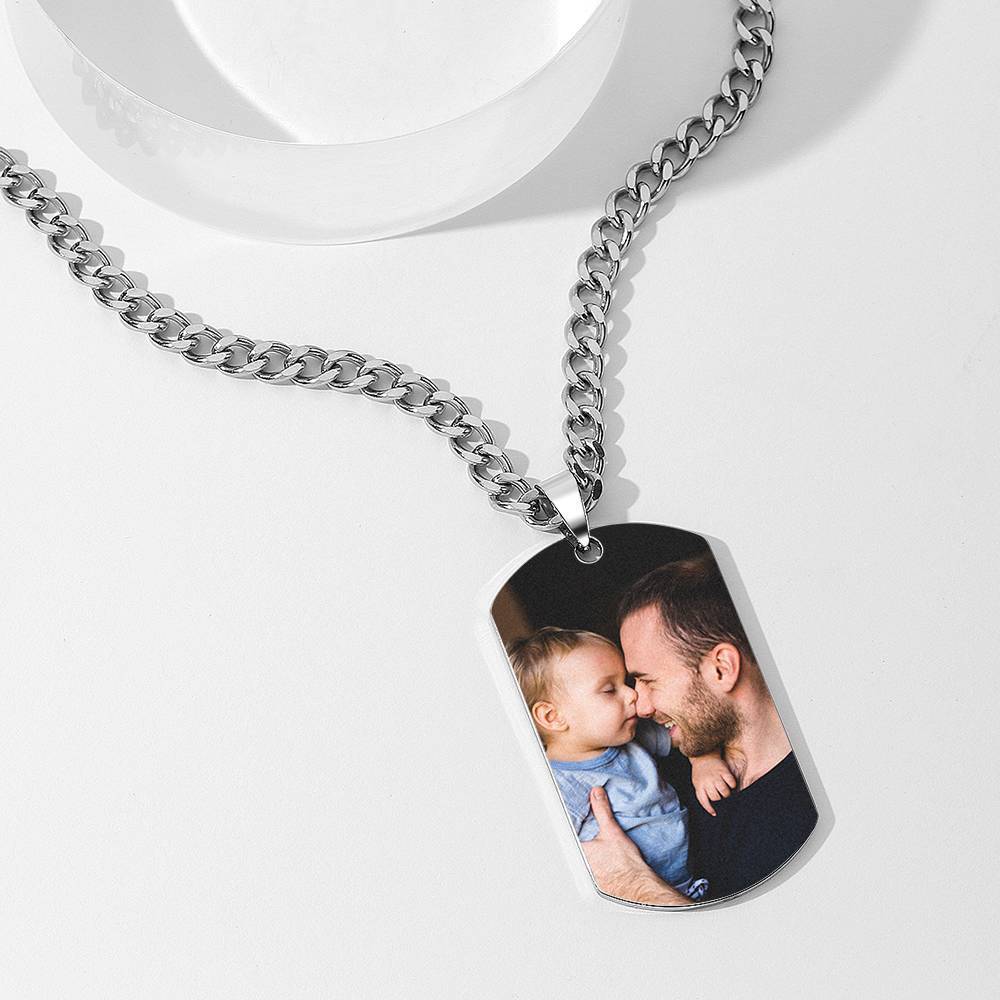 Cadeaux Pour La Fête Des Pères Collier Photo Tag Pour Homme Avec Gravure En Acier Inoxydable