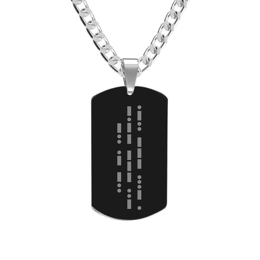 Collier Tag Gravé Avec Code Morse Noir