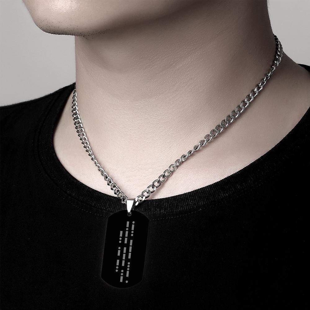 Collier Tag Gravé Avec Code Morse Noir