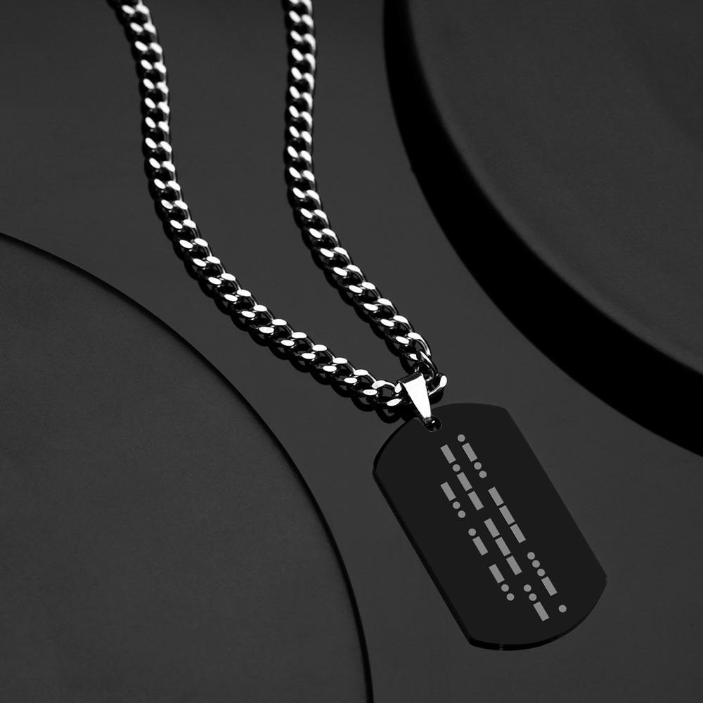 Collier Tag Gravé Avec Code Morse Noir