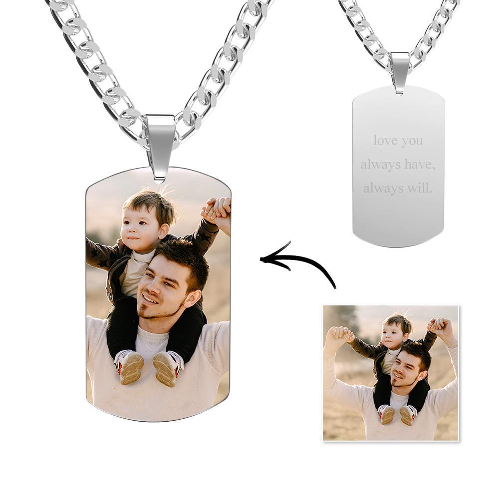 Cadeaux Pour La Fête Des Pères Collier Avec Tag De Photo Pour Homme Avec Gravure En Acier Inoxydable