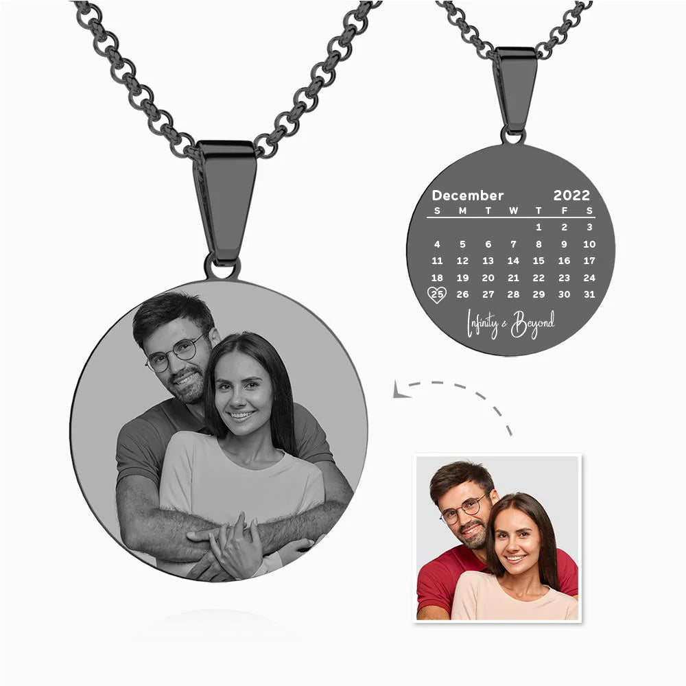 Cadeau Romantique De Valentine D'acier Inoxydable De Collier De Photo De Filtre Noir Fait Sur Commande Pour Des Couples - soufeelfr
