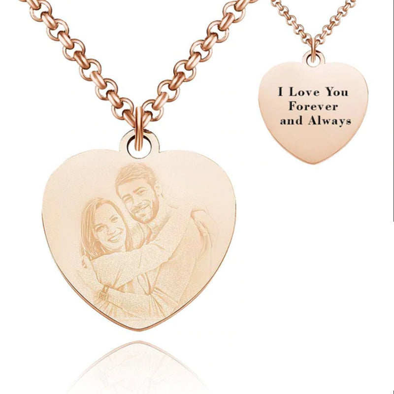 Collier Avec Photo Personnalisé Photo Colliers En Cœur Collier Gravé En Or Rosé Cadeaux Pour Elle
