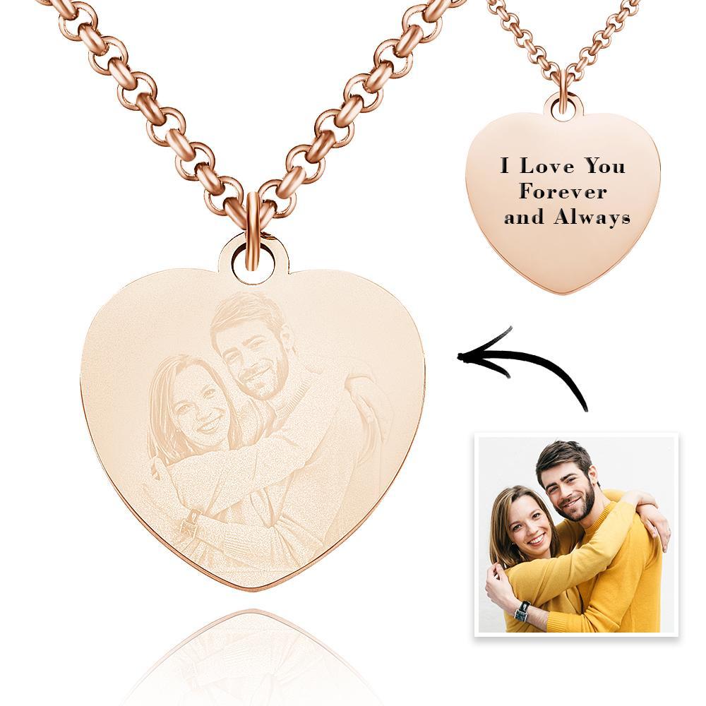 Collier Avec Photo Personnalisé Photo Colliers En Cœur Collier Gravé En Or Rosé Cadeaux Pour Elle