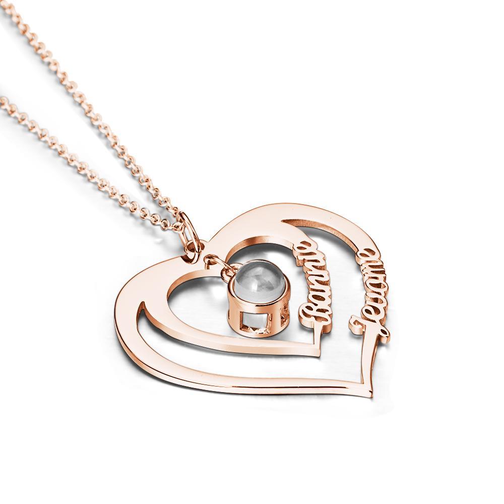 Collier Photo De Projection Avec 2 Noms Personnalisés, Collier Photo De Famille, Pendentif Photo Commémoratif Personnalisé, Bijoux Cadeau D'anniversaire - soufeelfr