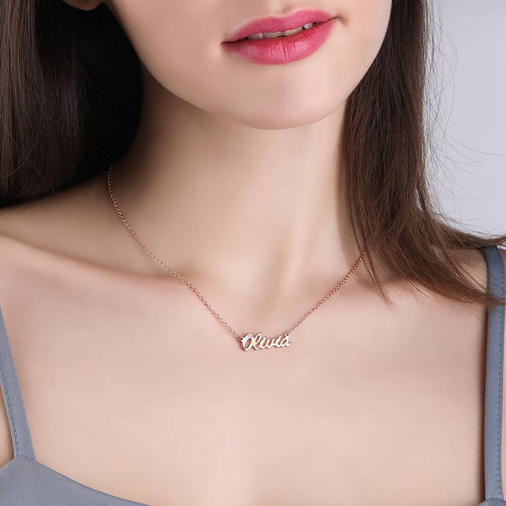 Collier Prenom Collier Prénom Personnalisé Avec Zircon En Argent Plaqué Or Rose