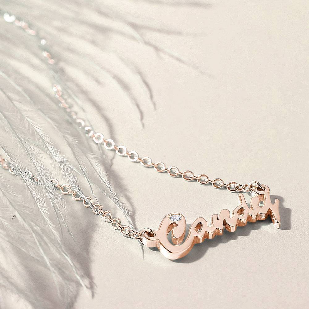 Collier Prenom Collier Prénom Avec 0.02ct Diamant En Argent Plaqué Or Rose