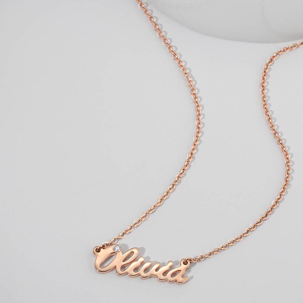 Collier Prenom Collier Prénom Avec 0.02ct Diamant En Argent Plaqué Or Rose