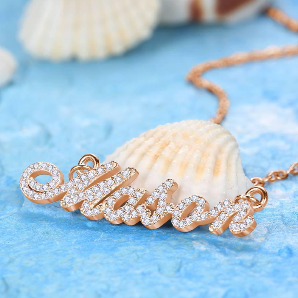 Collier Prenom Collier Prénom En Cristal Personnalisé, Plaqué Or Argenté De Bijoux De Souvenir