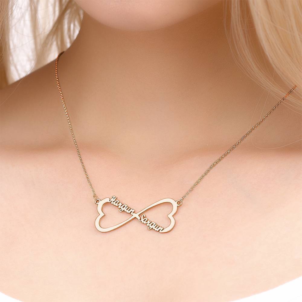 Collier Prenom Collier Prénom, Collier Coeur Infini Deux Prénom Plaqué Or Rose - Argent