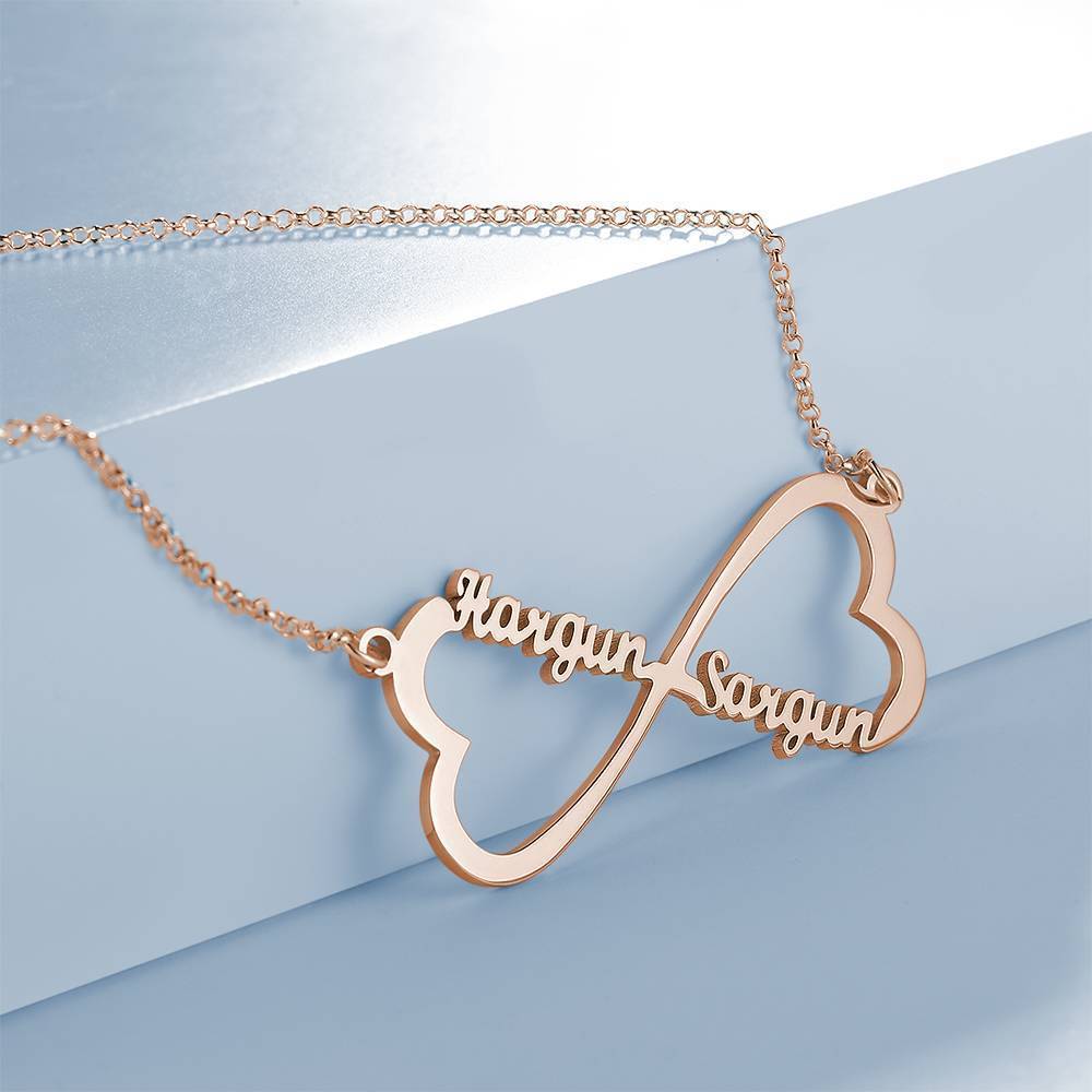 Collier Prenom Collier Prénom, Collier Coeur Infini Deux Prénom Plaqué Or Rose - Argent